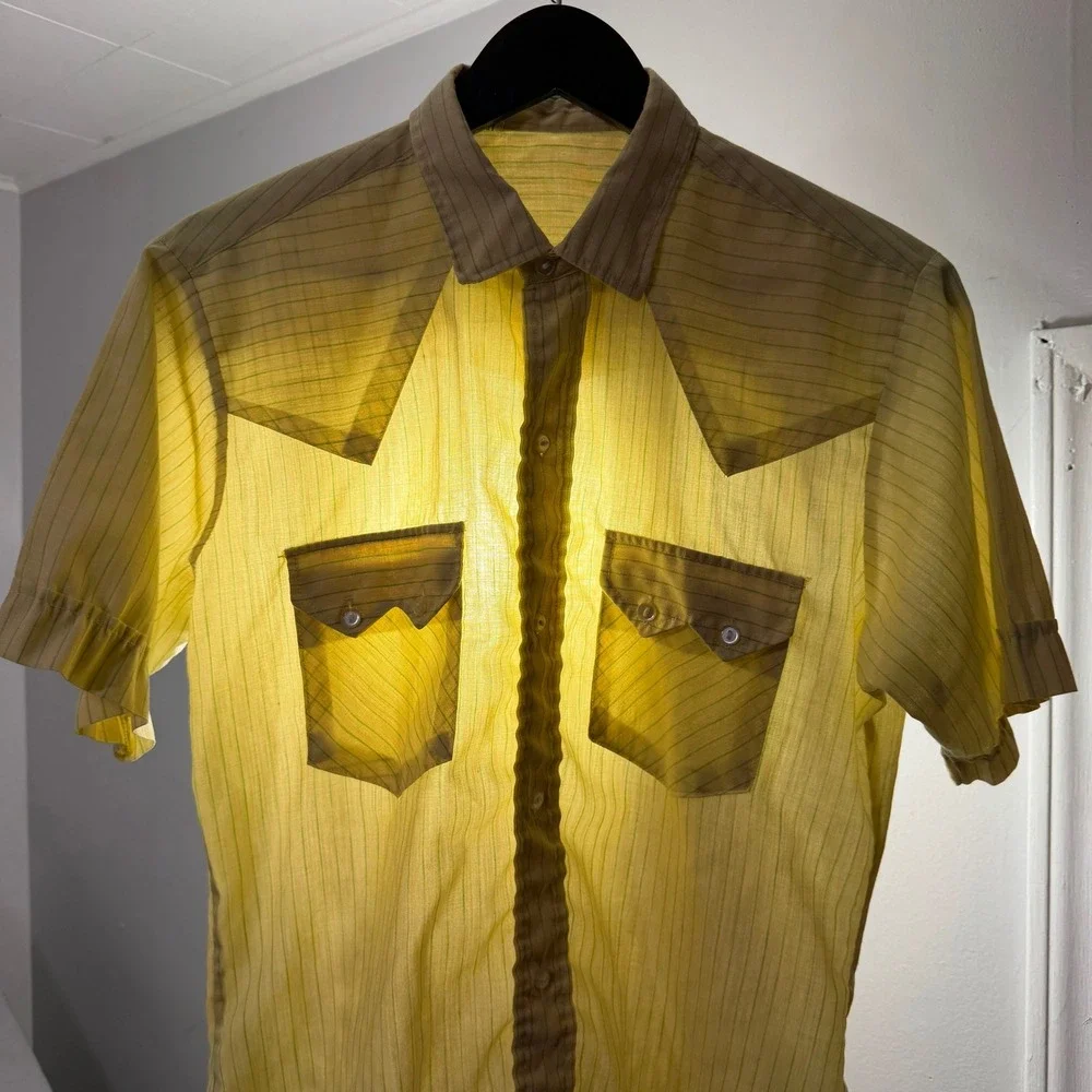 Vintage Short Sleeve Button Shirt Medium Striped Thin Rockabilly 70s 80s Preppy - Picture 1 of 10